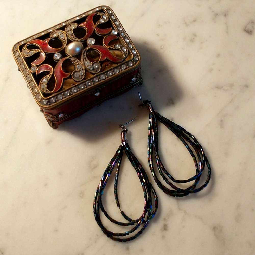 Blue Iridescent Toned Beaded Earrings